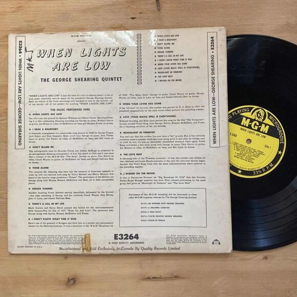 The George Shearing Quintet – When Lights Are Low 33RPM VG+ AJ36 - Picture 2 of 2
